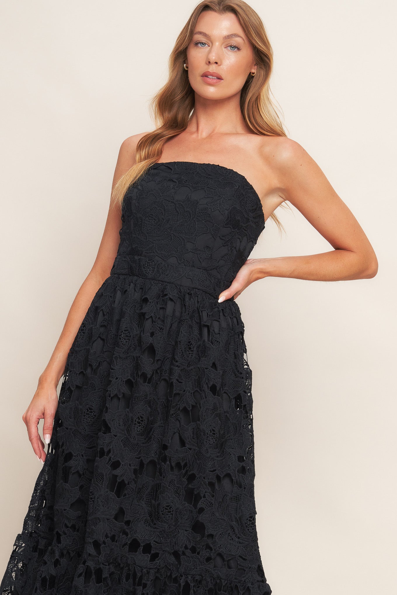 Flying Tomato Carefree Nights Black Lace Midi Dress