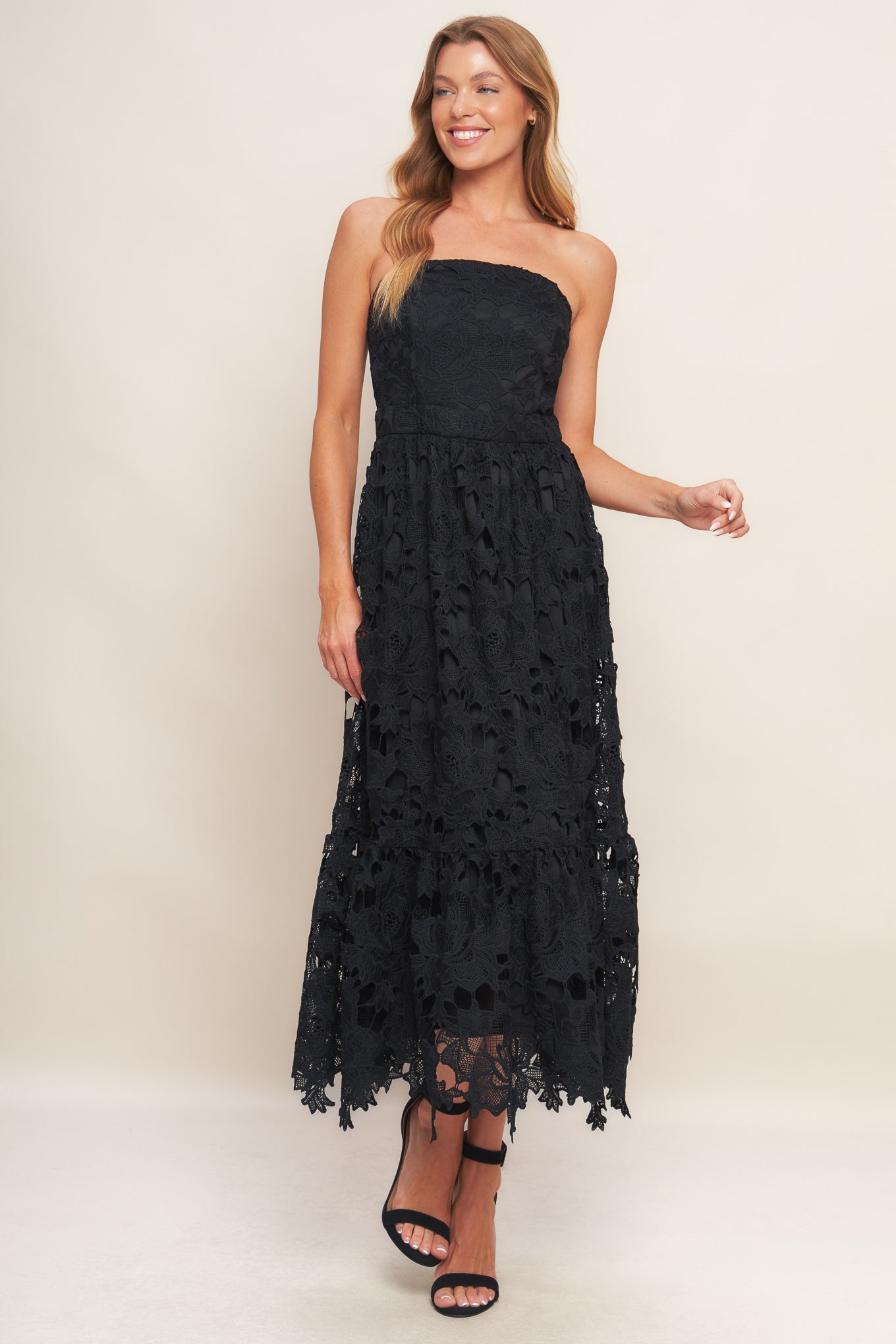 Flying Tomato Carefree Nights Black Lace Midi Dress