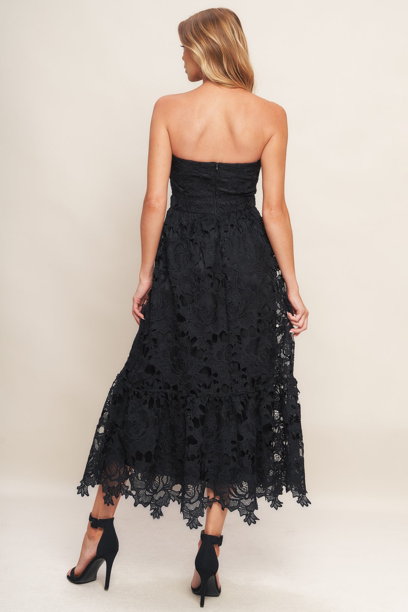 Flying Tomato Carefree Nights Black Lace Midi Dress