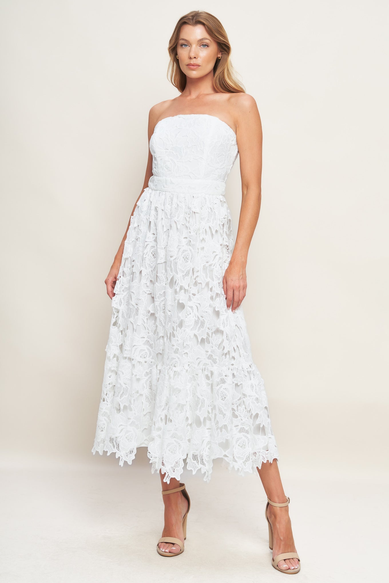 Flying Tomato Carefree Nights Lace Off White Midi Dress