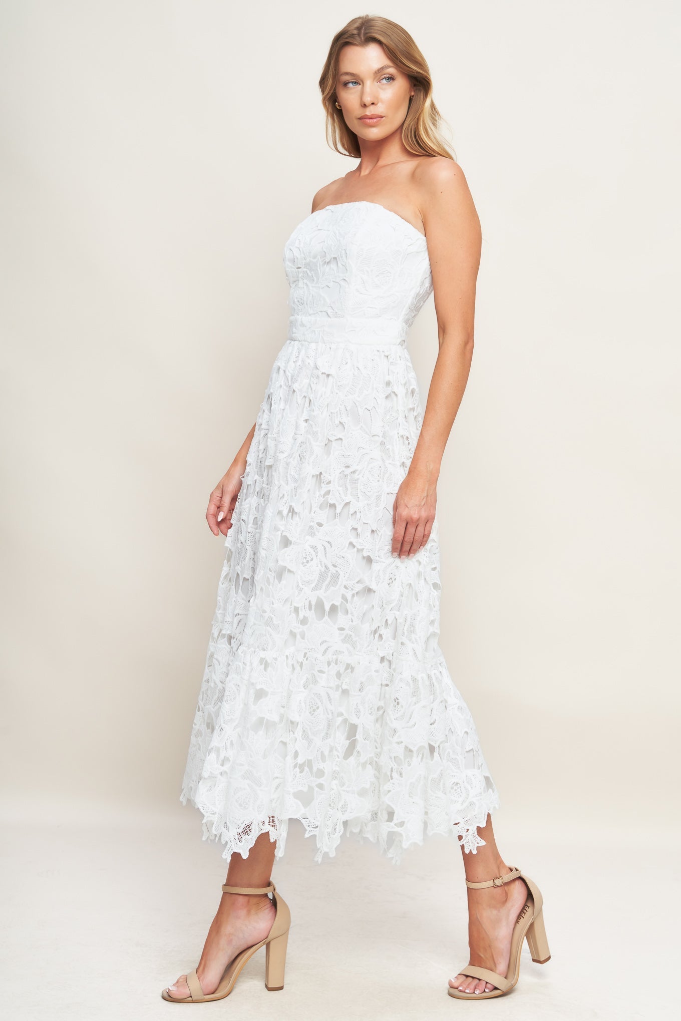 Flying Tomato Carefree Nights Lace Off White Midi Dress
