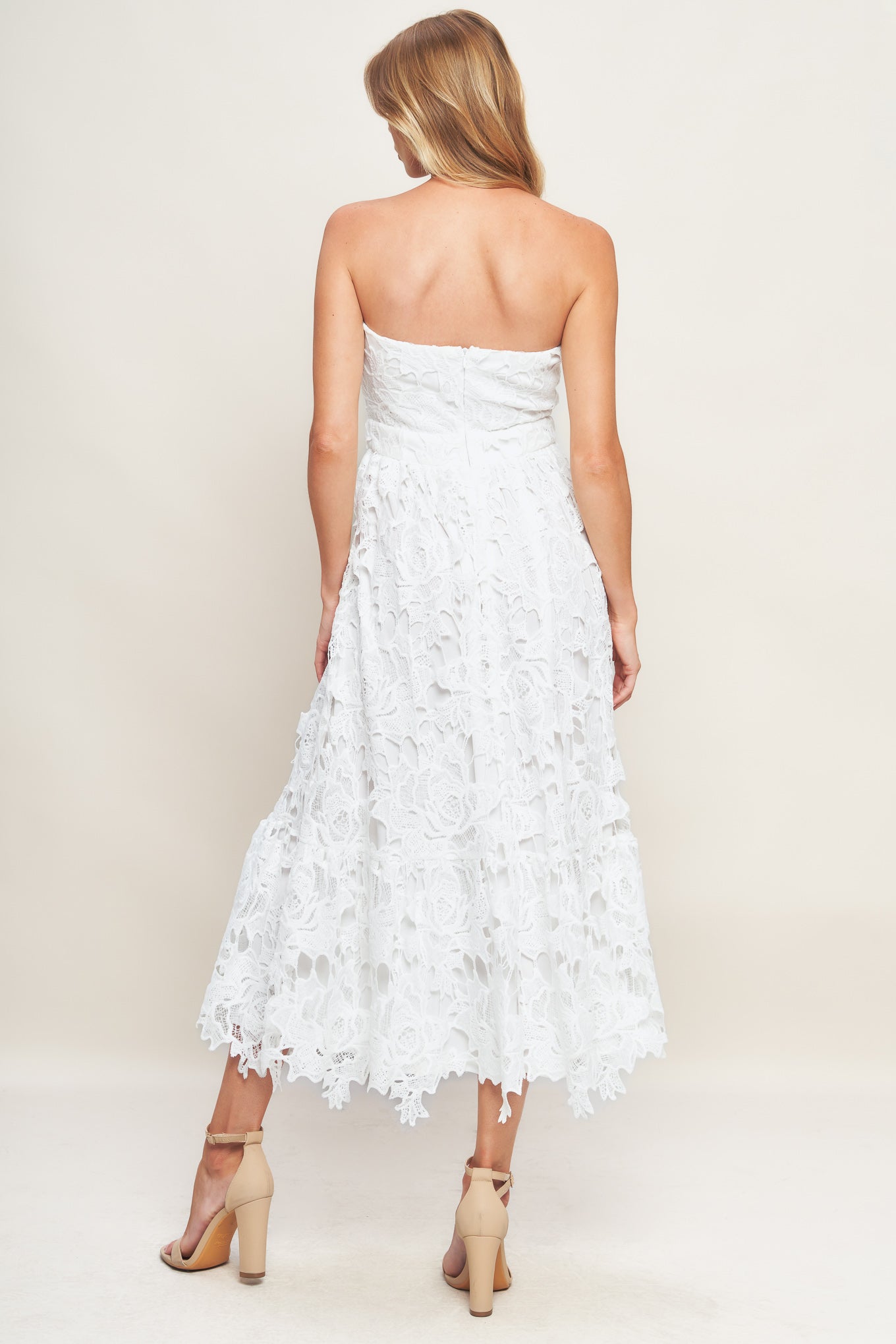Flying Tomato Carefree Nights Lace Off White Midi Dress