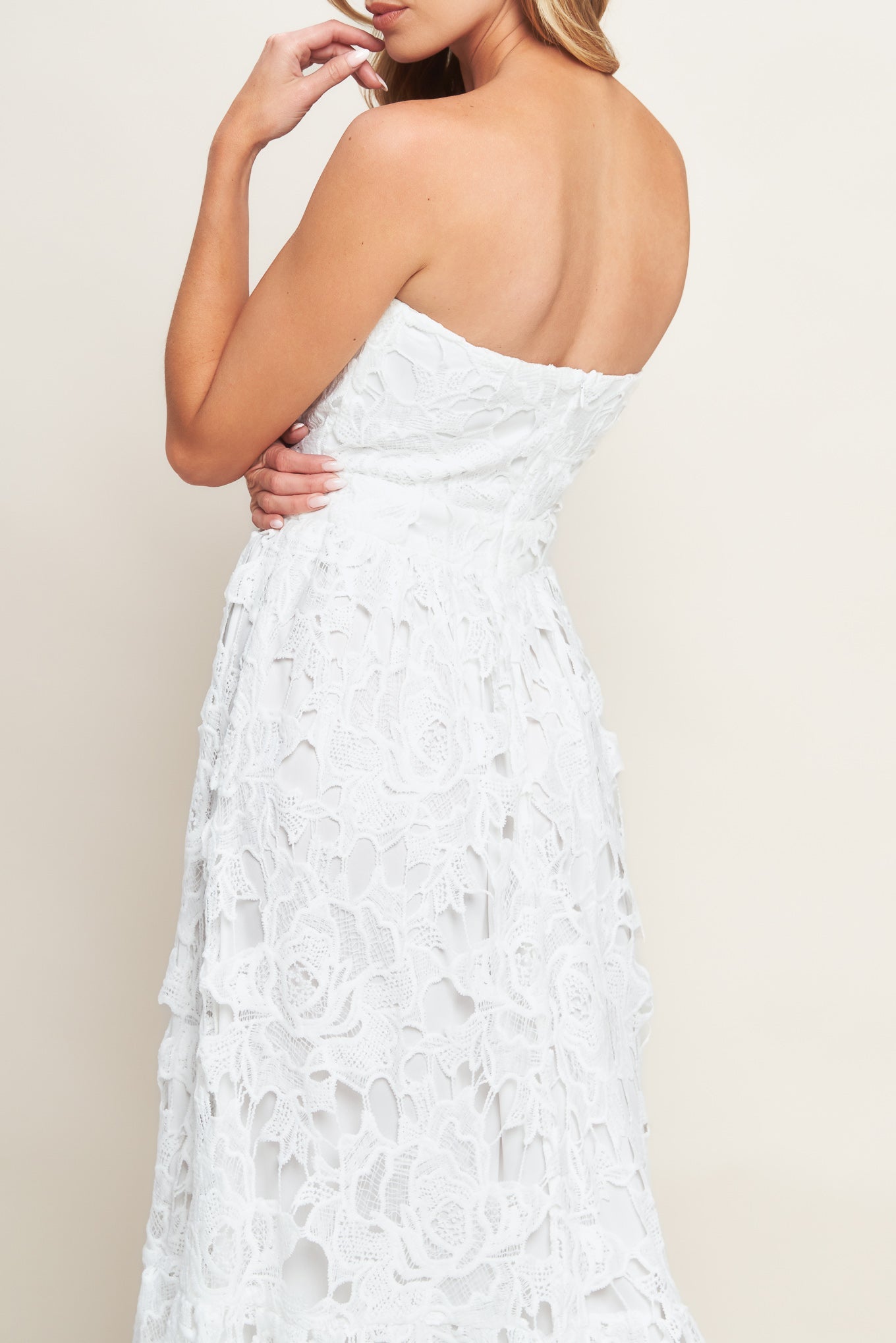 Flying Tomato Carefree Nights Lace Off White Midi Dress