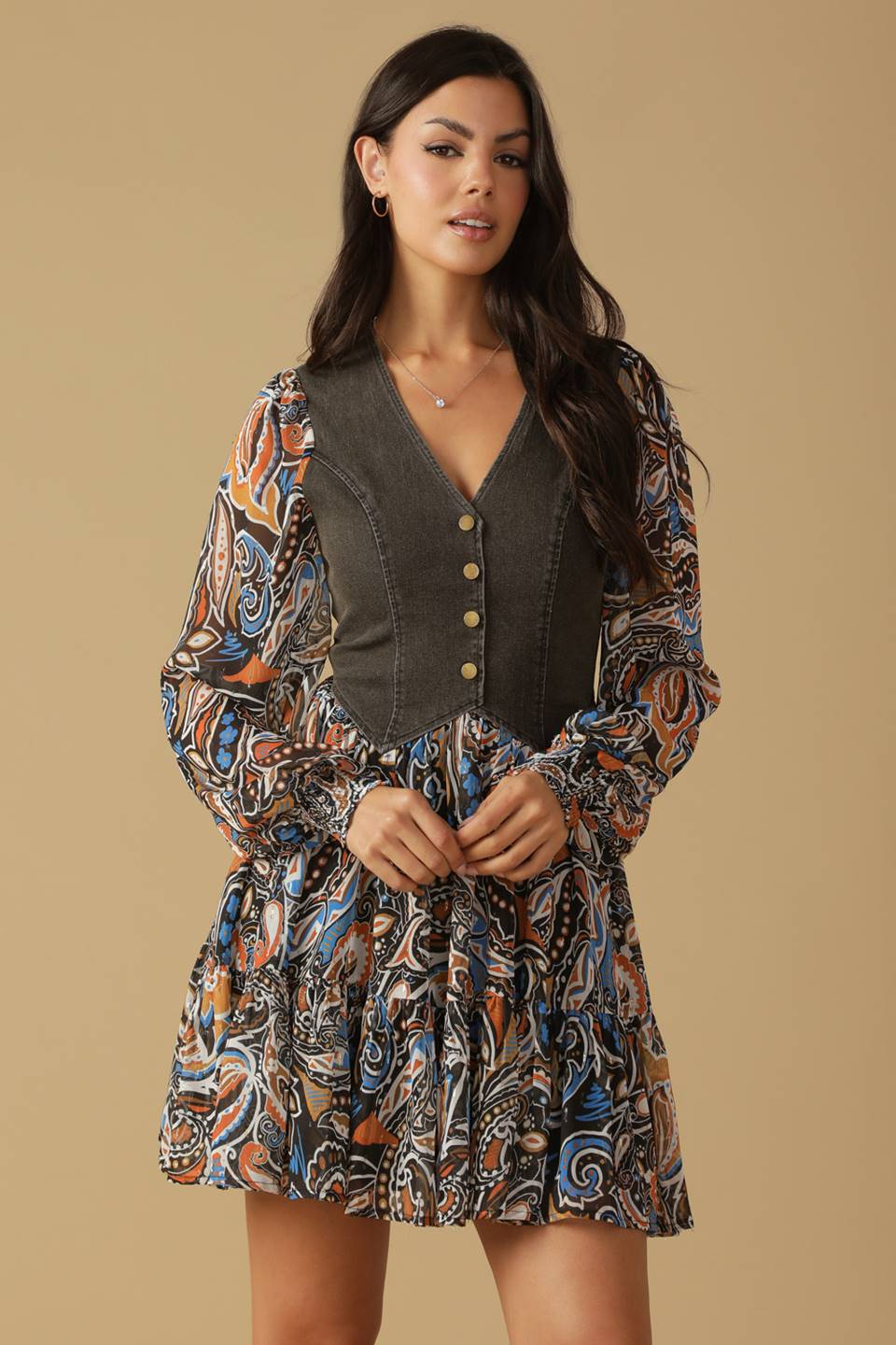 Savor the Season Woven & Denim Mini Dress