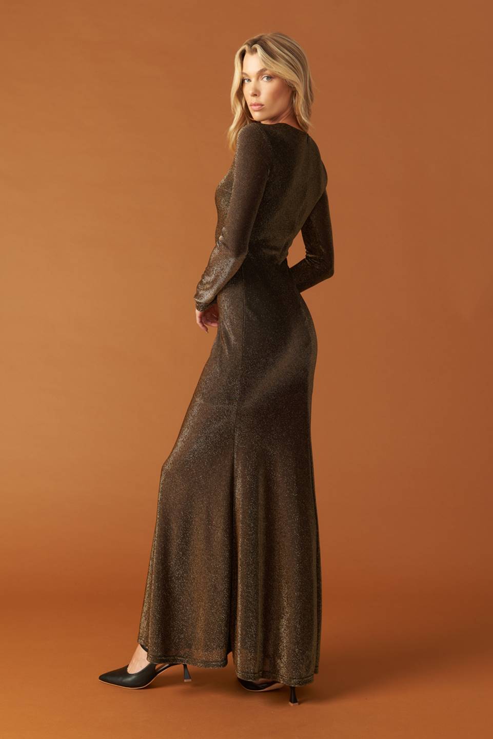 slim fit dress slacks Luxury Black V-Neck Mermaid Evening Gown with 3D Lace, Sequins, and Long Sleeves for Women