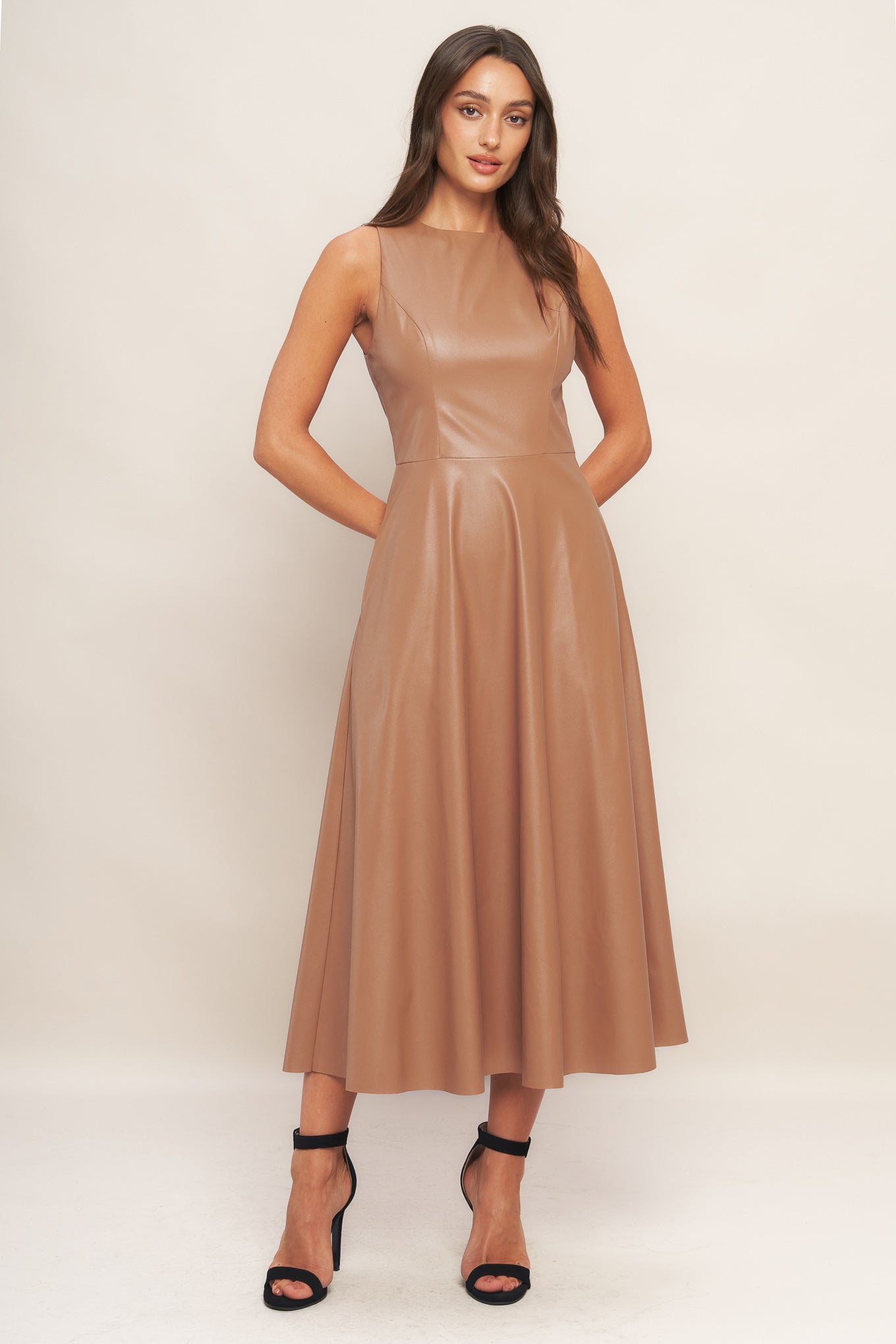 Flying Tomato Bare Sophistique Faux Leather Midi Dress