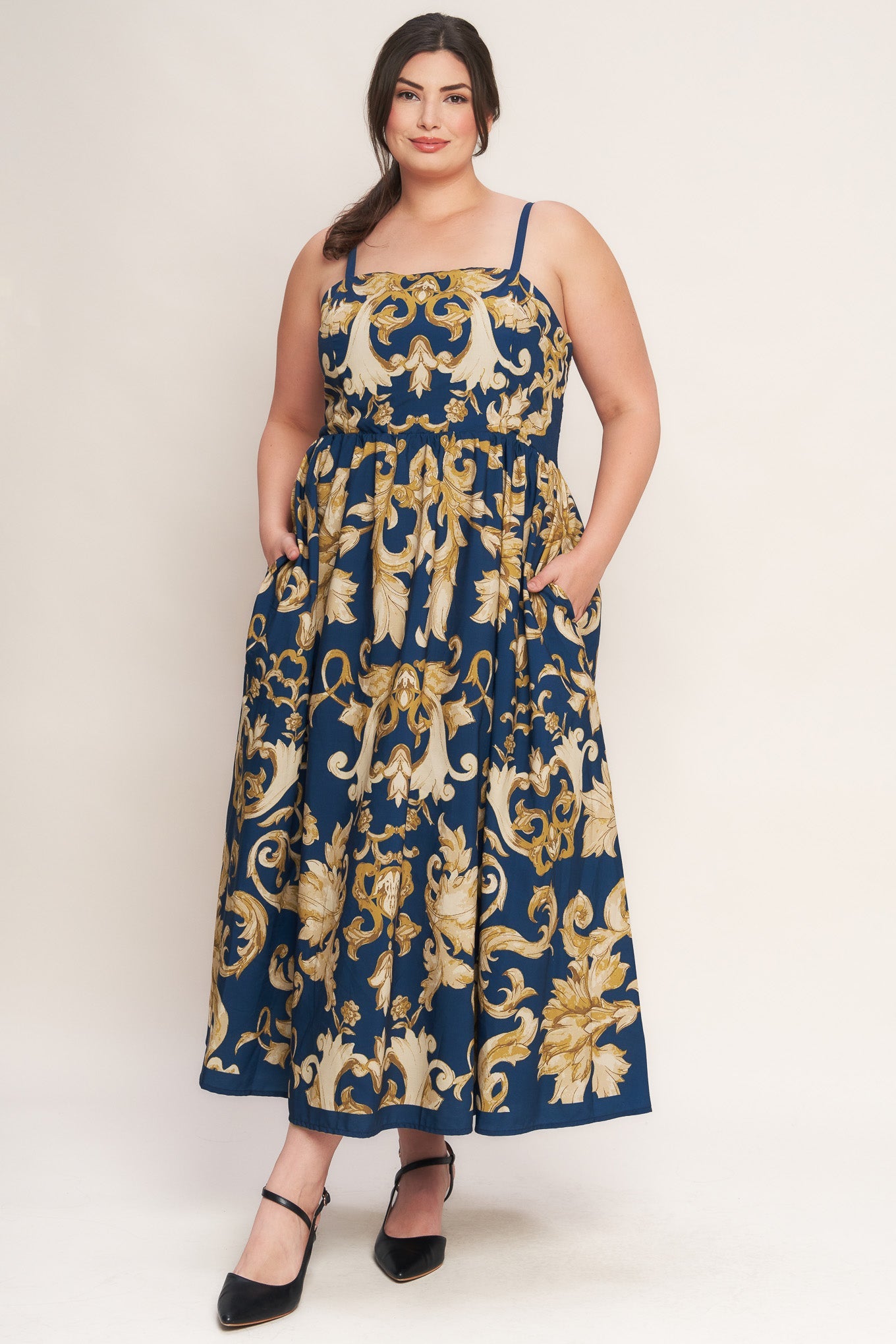 Flying Tomato Imperial Bloom Blue Woven Midi Dress