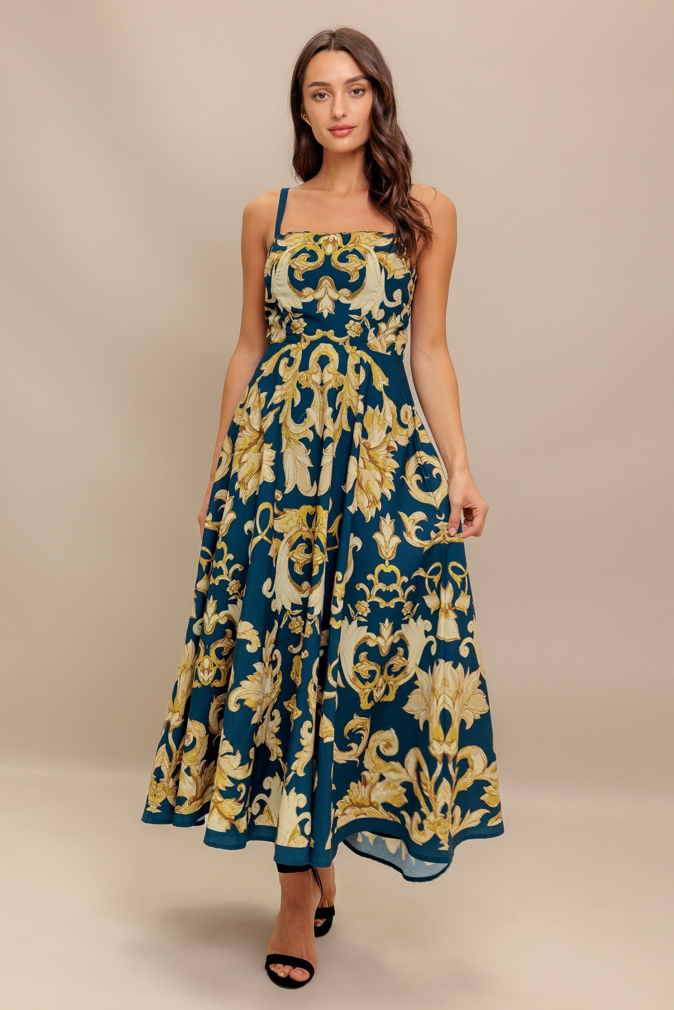 Flying Tomato Imperial Bloom Blue Woven Midi Dress