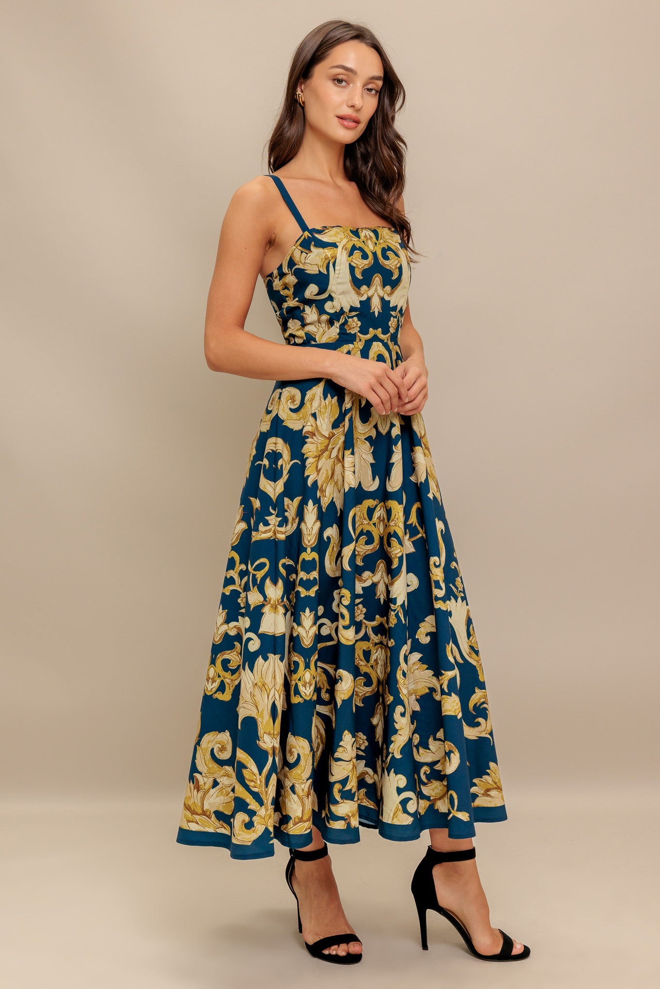 Flying Tomato Imperial Bloom Blue Woven Midi Dress