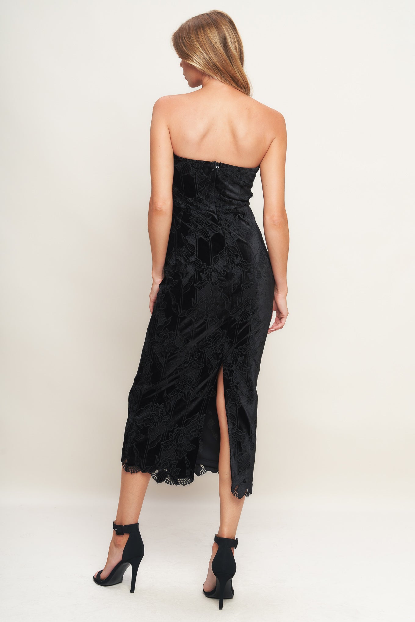Flying Tomato Black Temptation Woven Velvet Lace Midi Dress