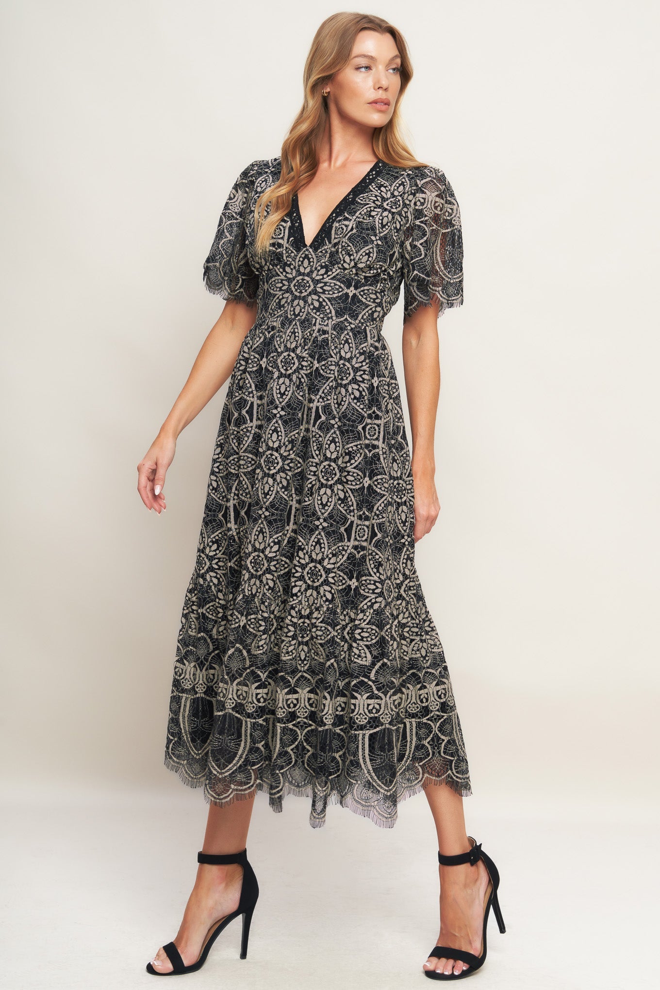 Flying Tomato Gothic Bloom Woven Lace Midi Dress