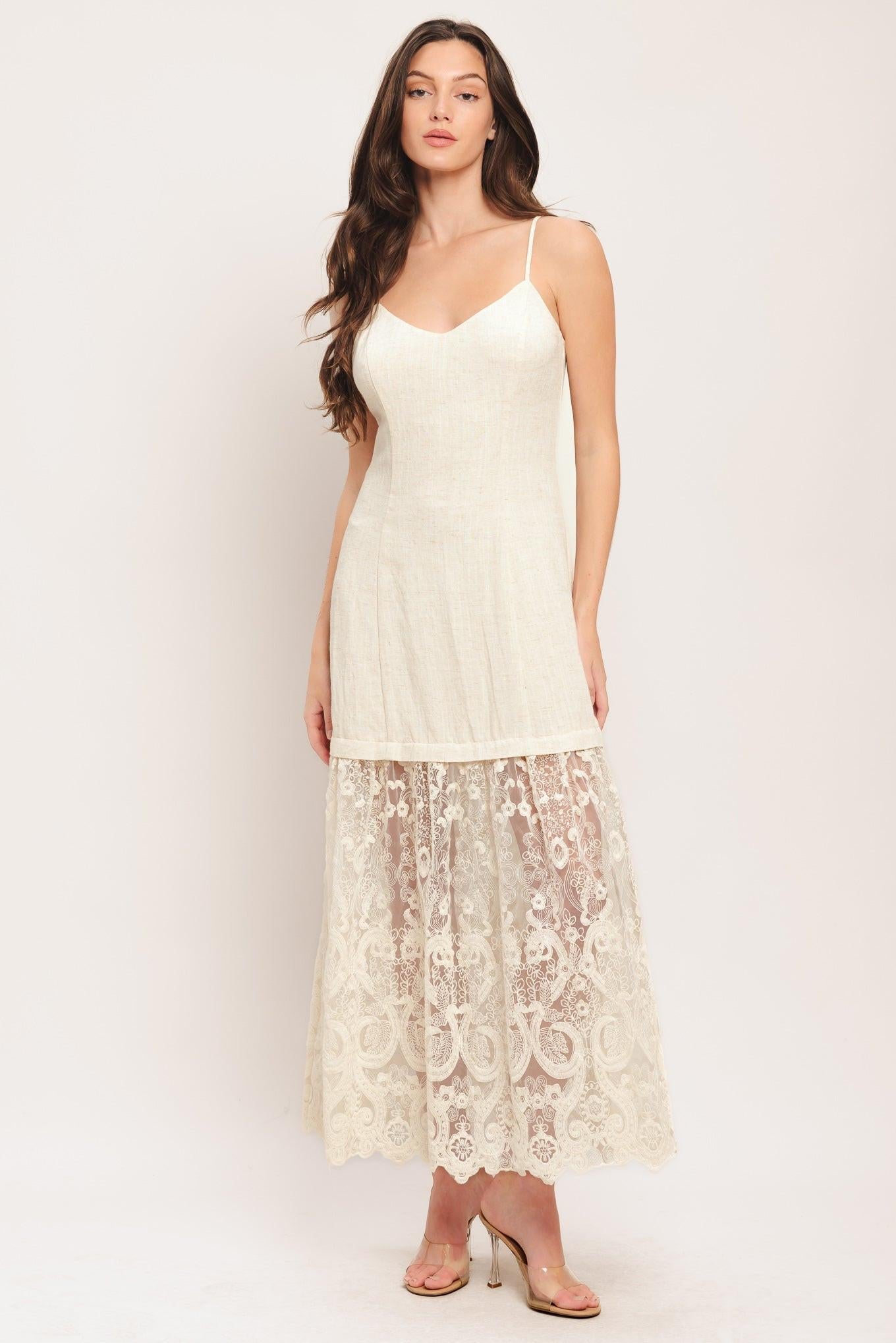 Flying Tomato Milk Petal Woven Lace Midi Dress