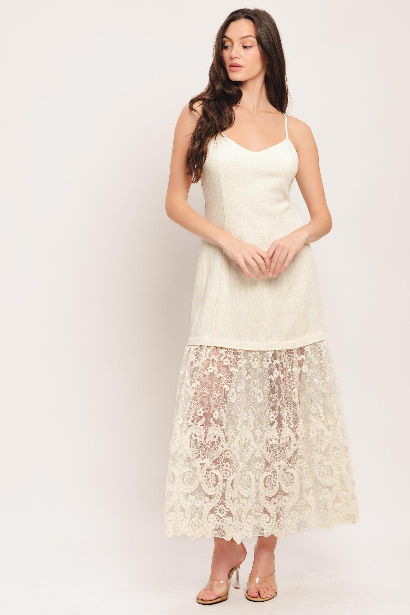 Flying Tomato Milk Petal Woven Lace Midi Dress