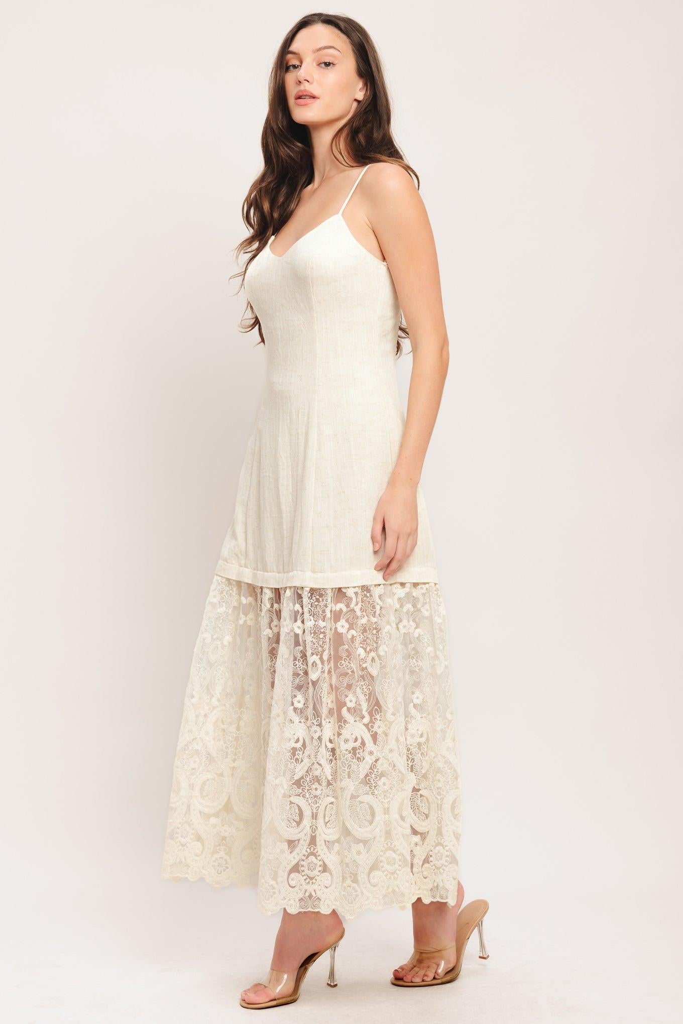 Flying Tomato Milk Petal Woven Lace Midi Dress
