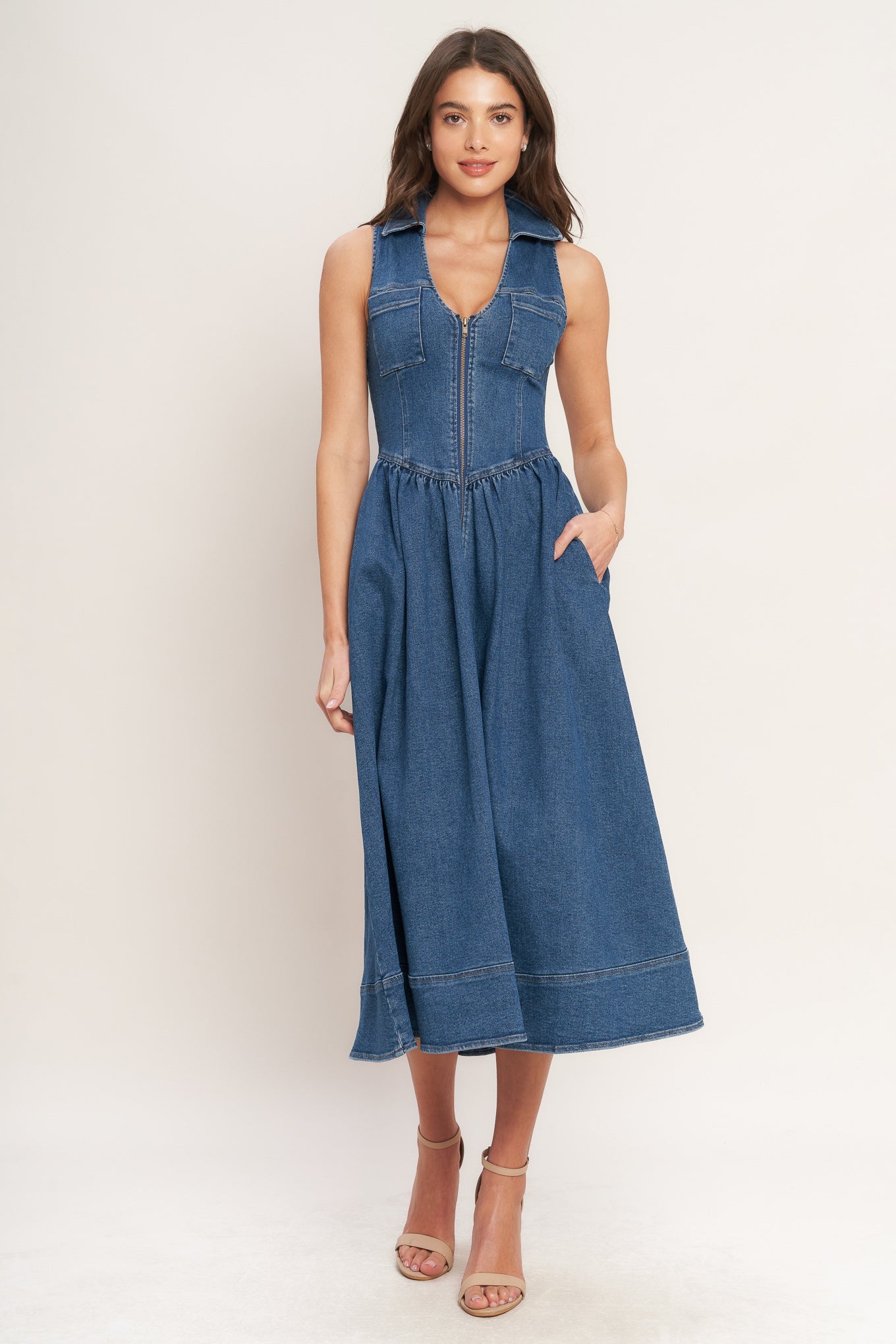 Flying Tomato Indigo Flow Denim Midi Dress