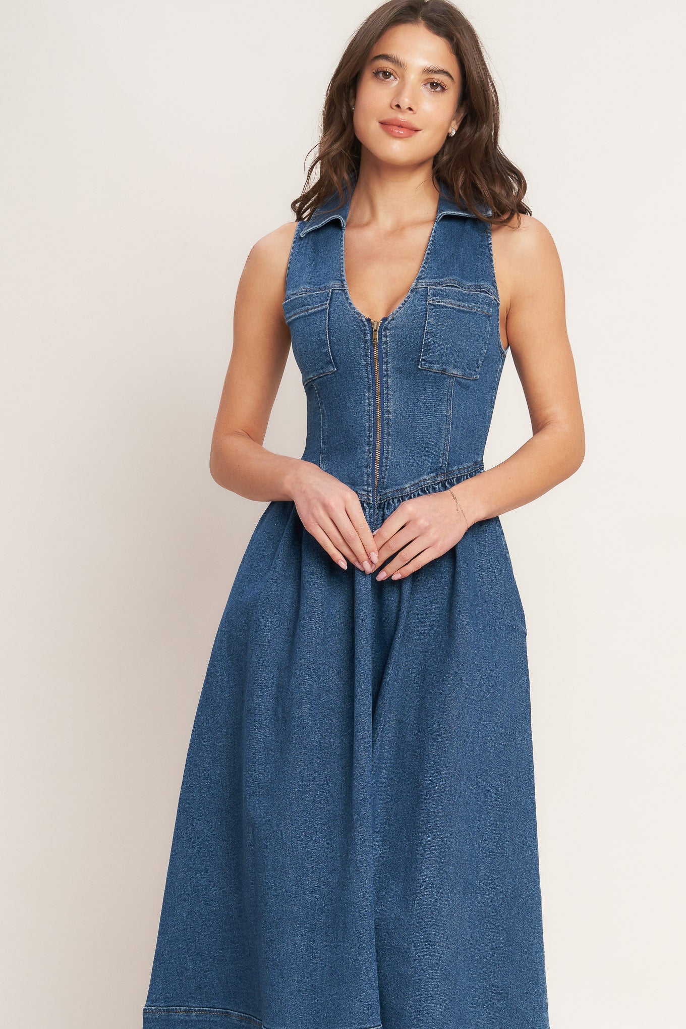 Flying Tomato Indigo Flow Denim Midi Dress
