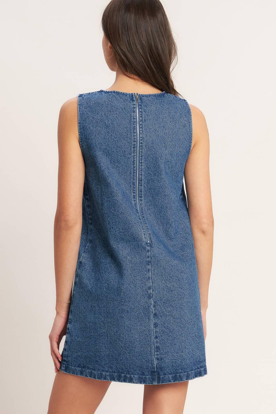 Flying Tomato Artisan-Inspired Denim Mini Shift Dress