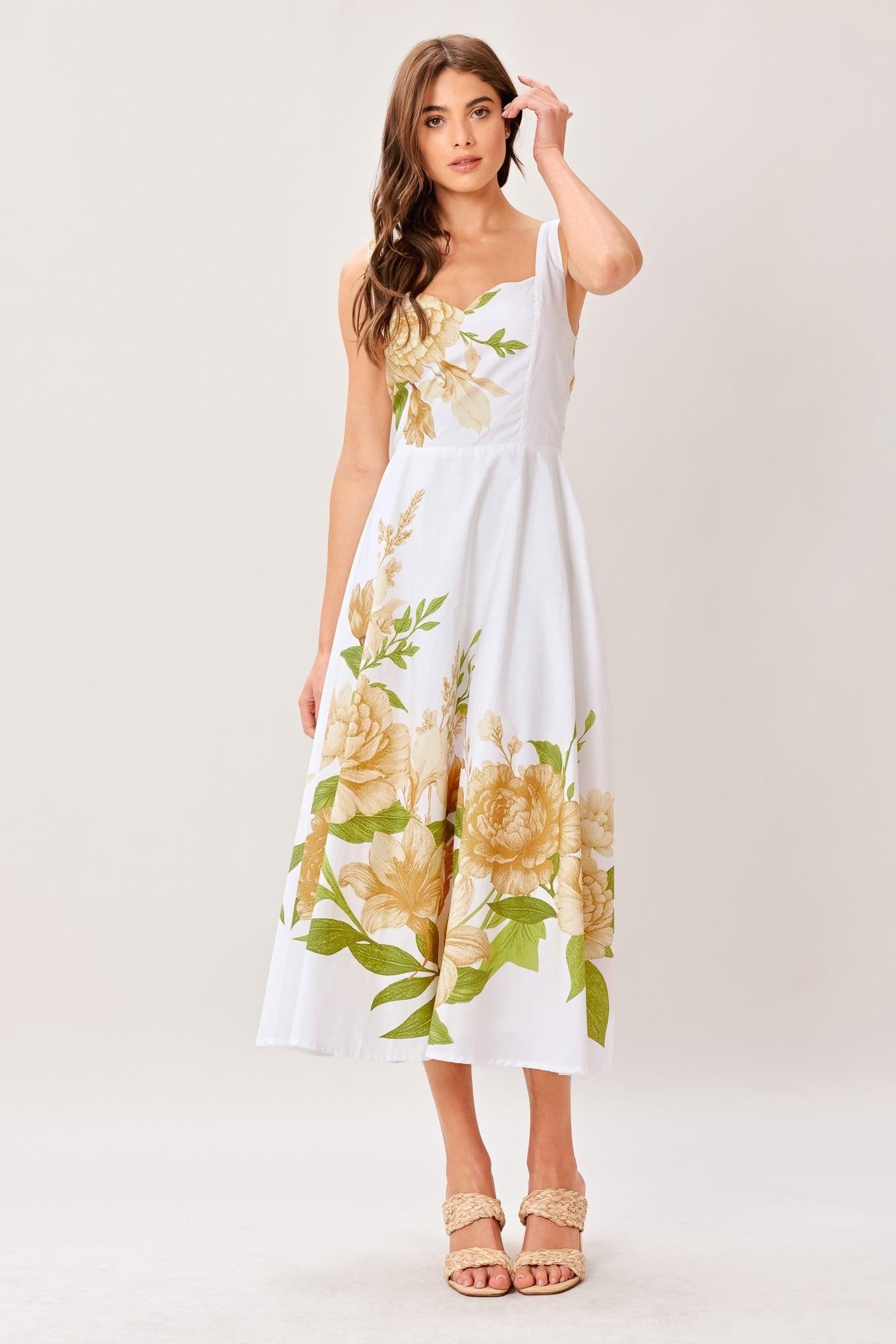 Flying Tomato Cream Botanica Woven Midi Dress