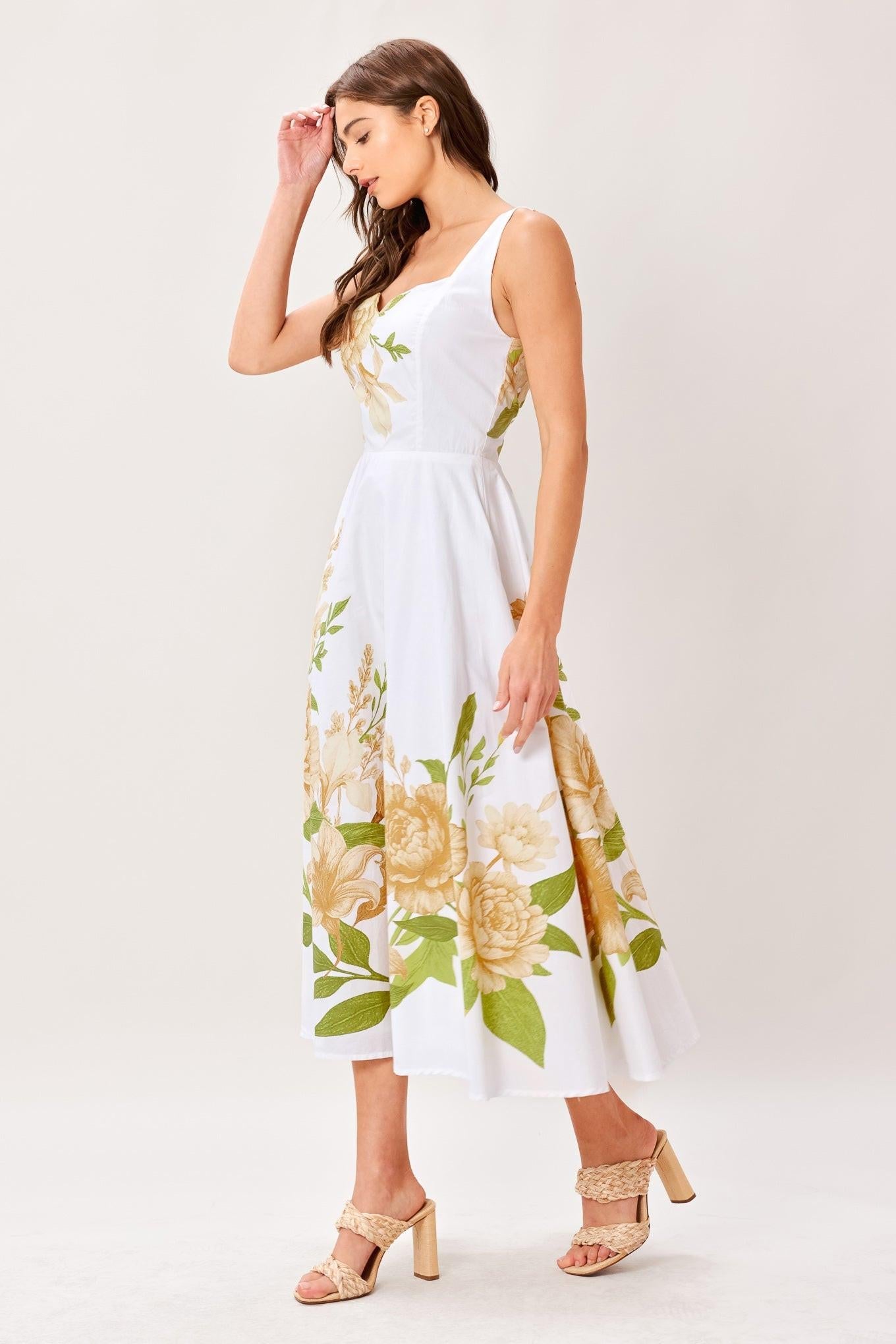 Flying Tomato Cream Botanica Woven Midi Dress