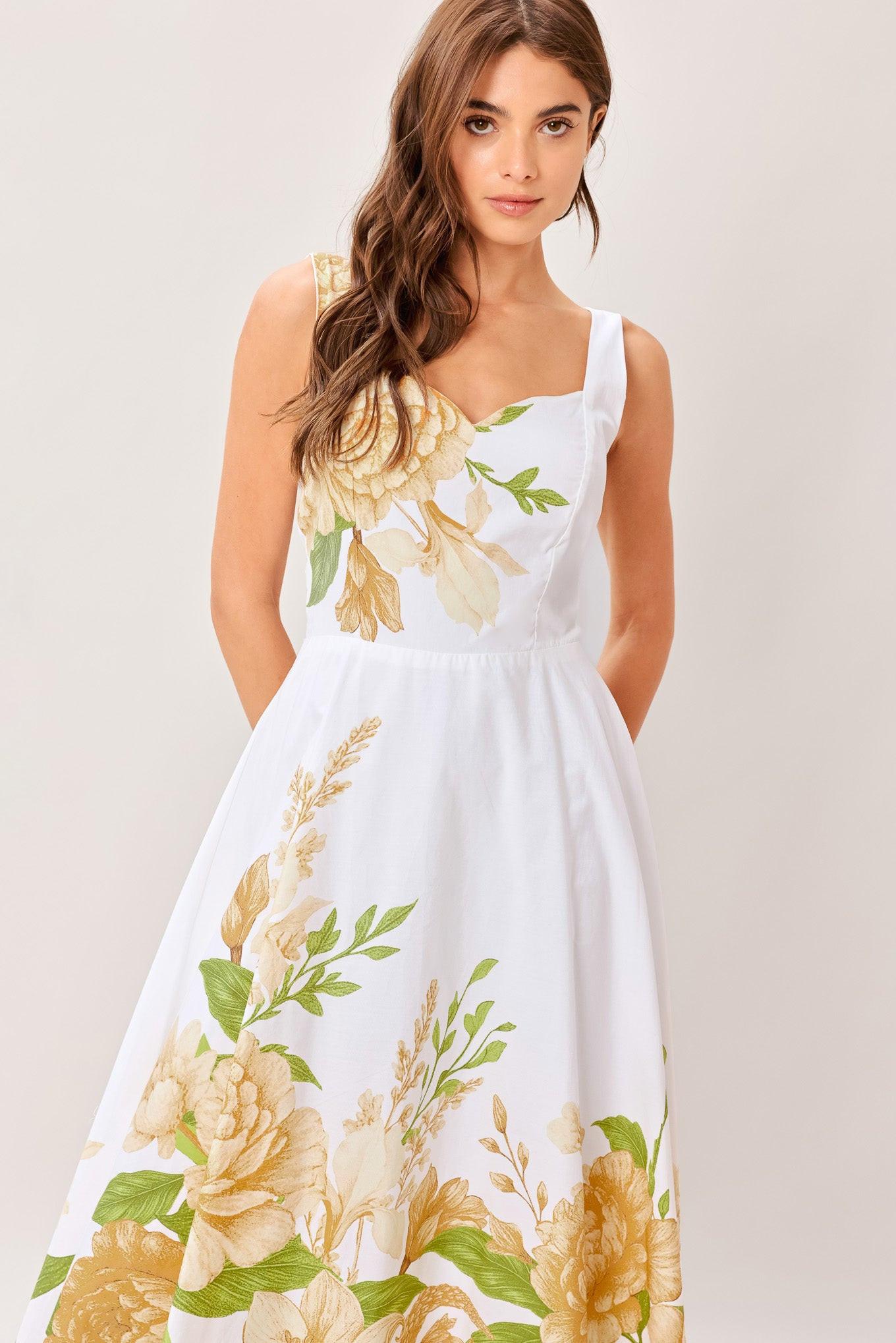 Flying Tomato Cream Botanica Woven Midi Dress