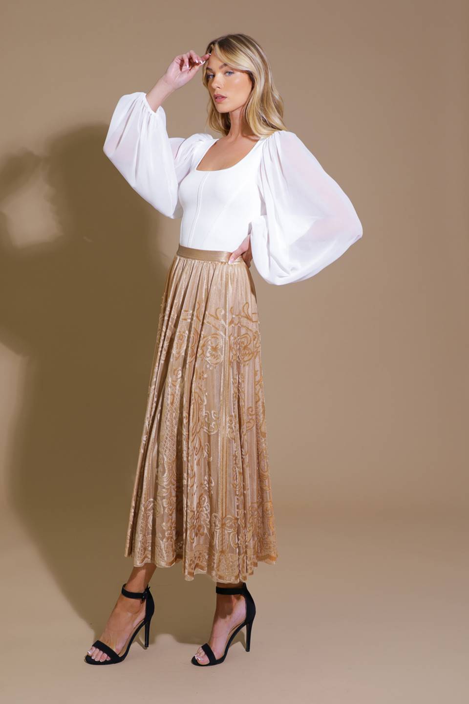 Flying Tomato EASE MY MIND VELVET MIDI SKIRT Choice of Colors