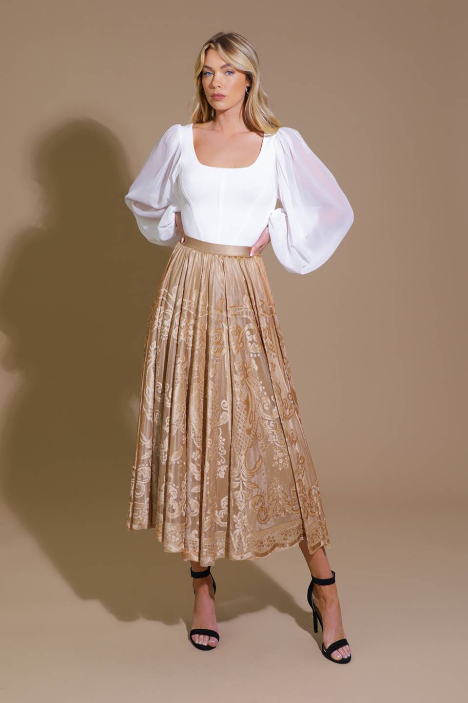 Flying Tomato EASE MY MIND VELVET MIDI SKIRT Choice of Colors