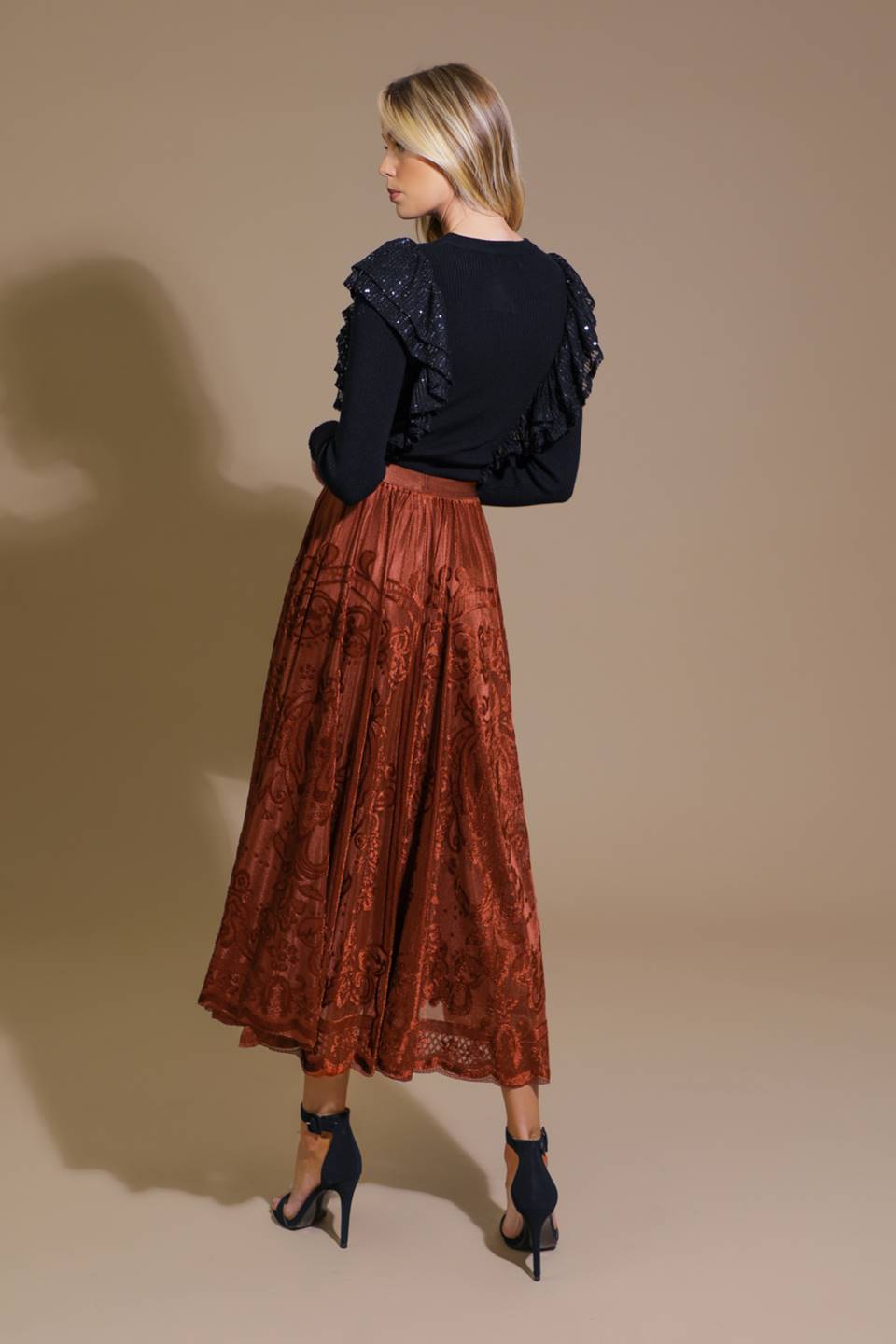 Flying Tomato EASE MY MIND VELVET MIDI SKIRT Choice of Colors