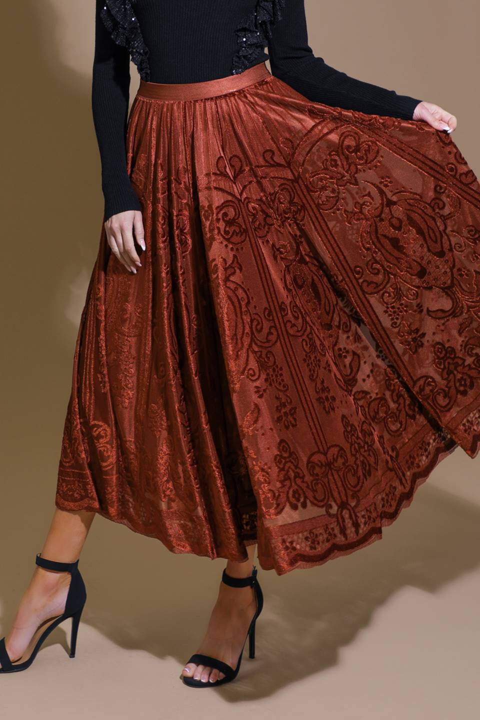 Flying Tomato EASE MY MIND VELVET MIDI SKIRT Choice of Colors