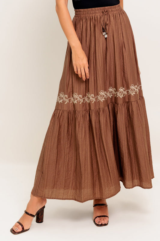 Flying Tomato Full Speed Ahead Brown Woven Maxi Skirt