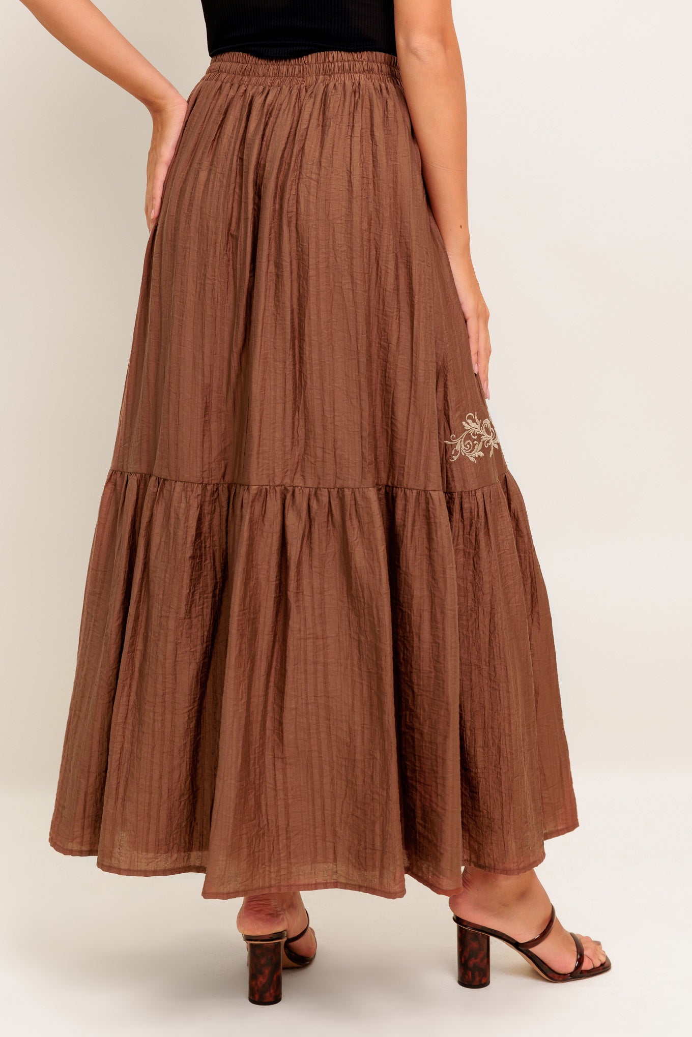 Flying Tomato Full Speed Ahead Brown Woven Maxi Skirt