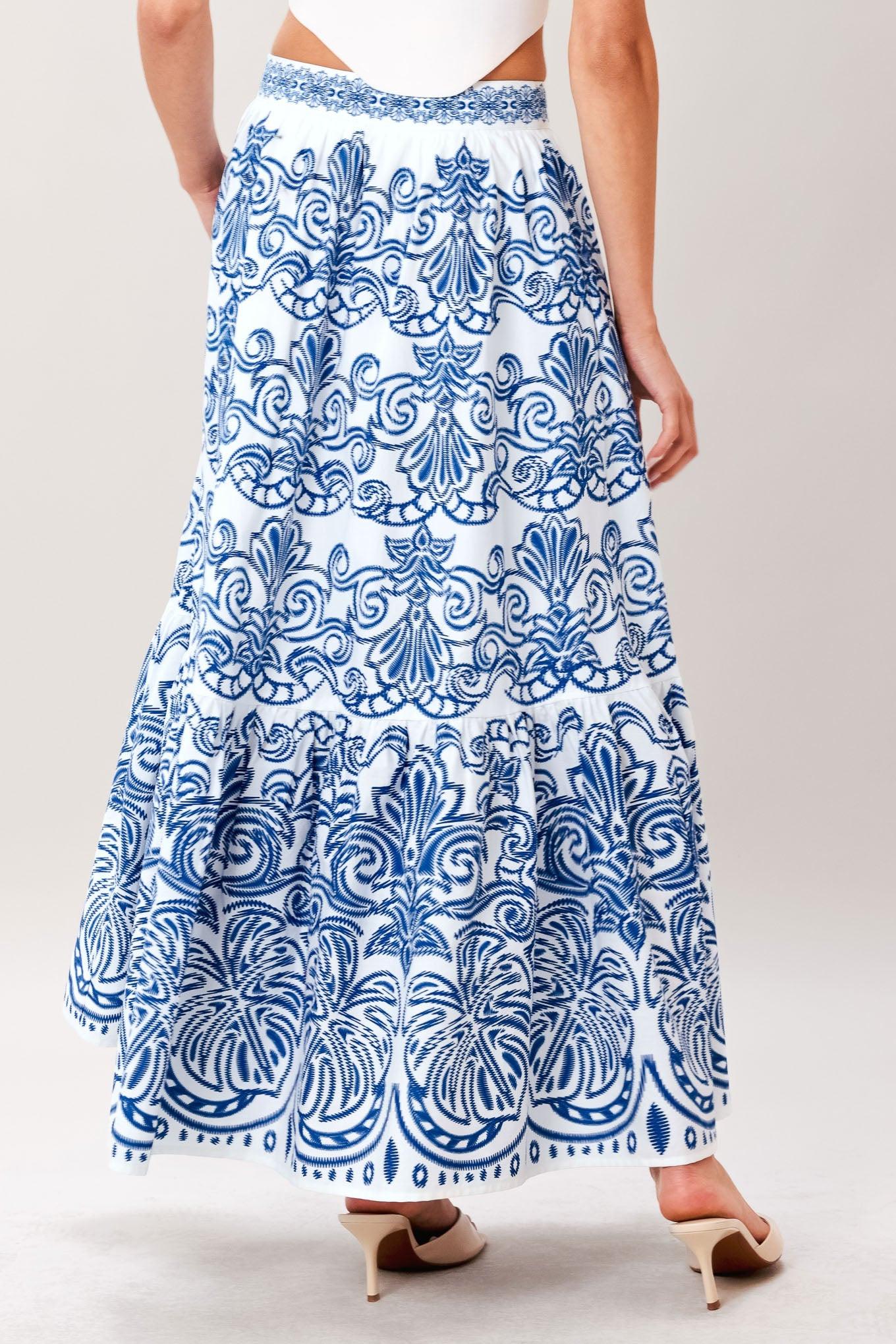 Flying Tomato Azure Ornate Woven Full Midi Skirt