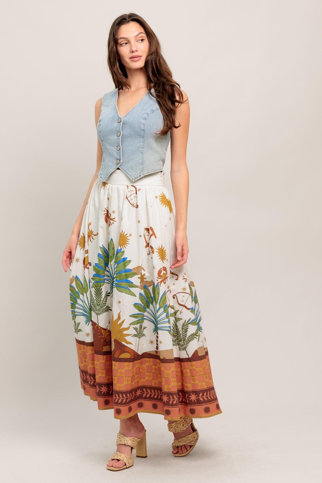 Flying Tomato Sunlit Garden Woven Full Midi Skirt