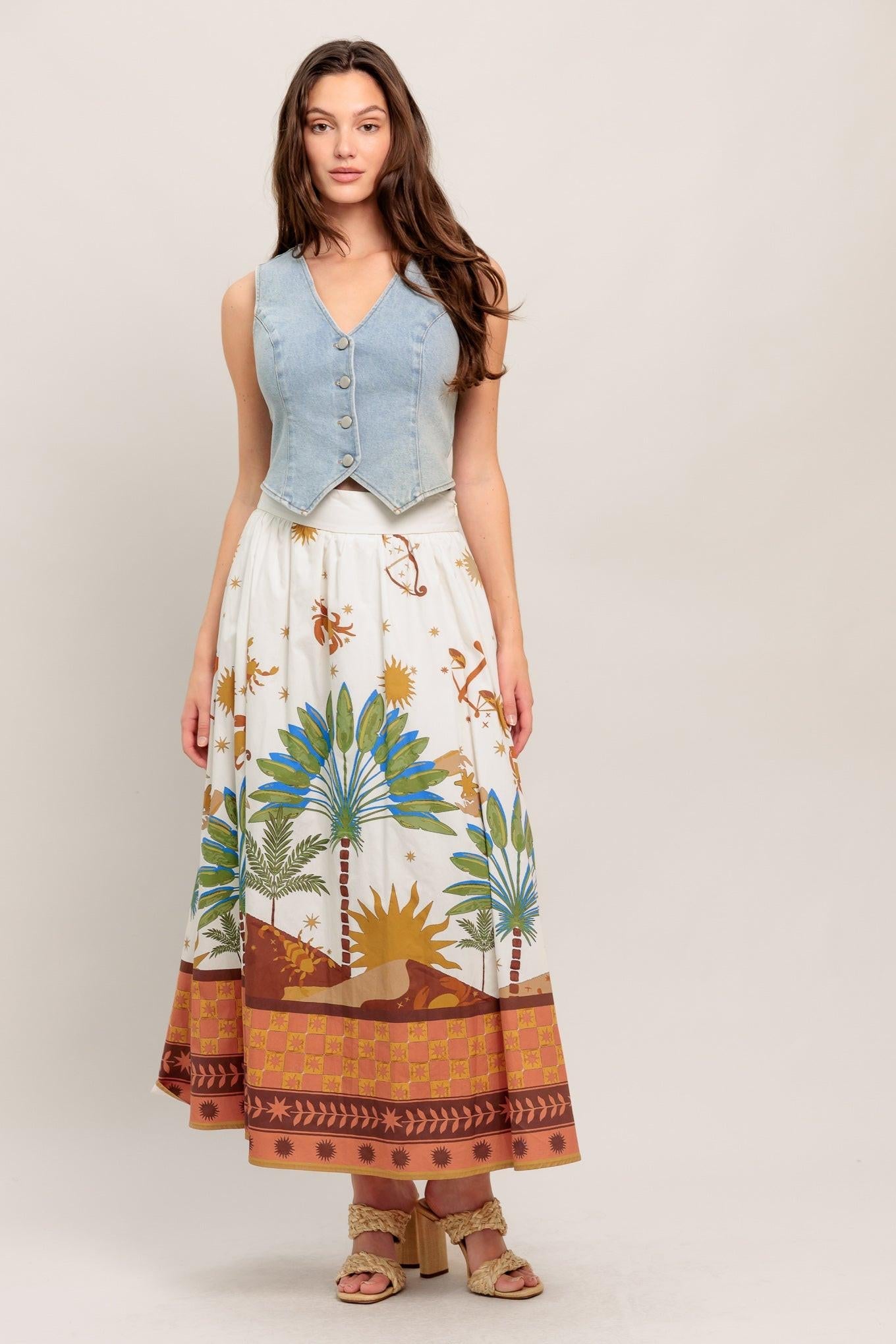 Flying Tomato Sunlit Garden Woven Full Midi Skirt