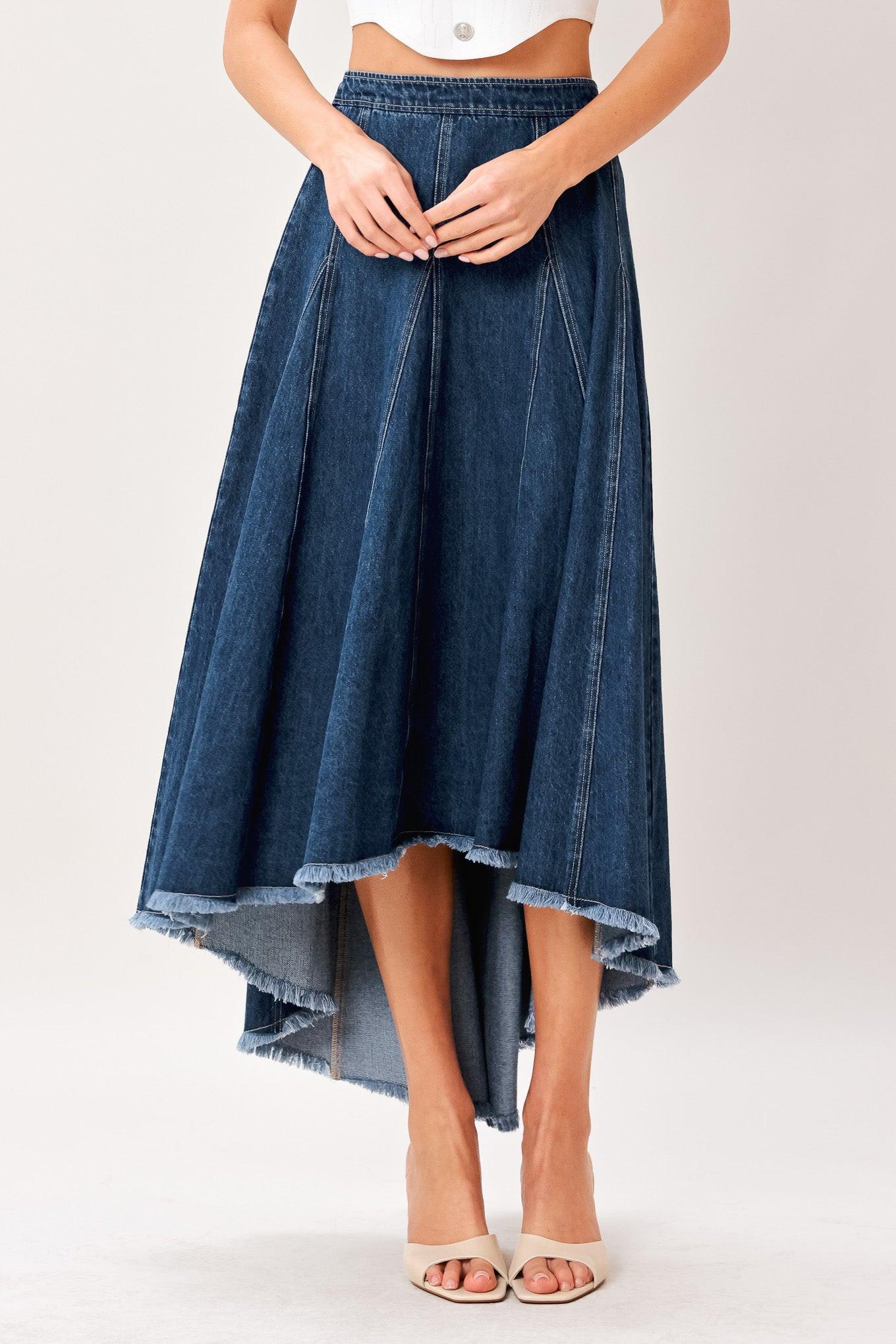 Flying Tomato City Swing Denim Hi-Lo Midi Circle Skirt