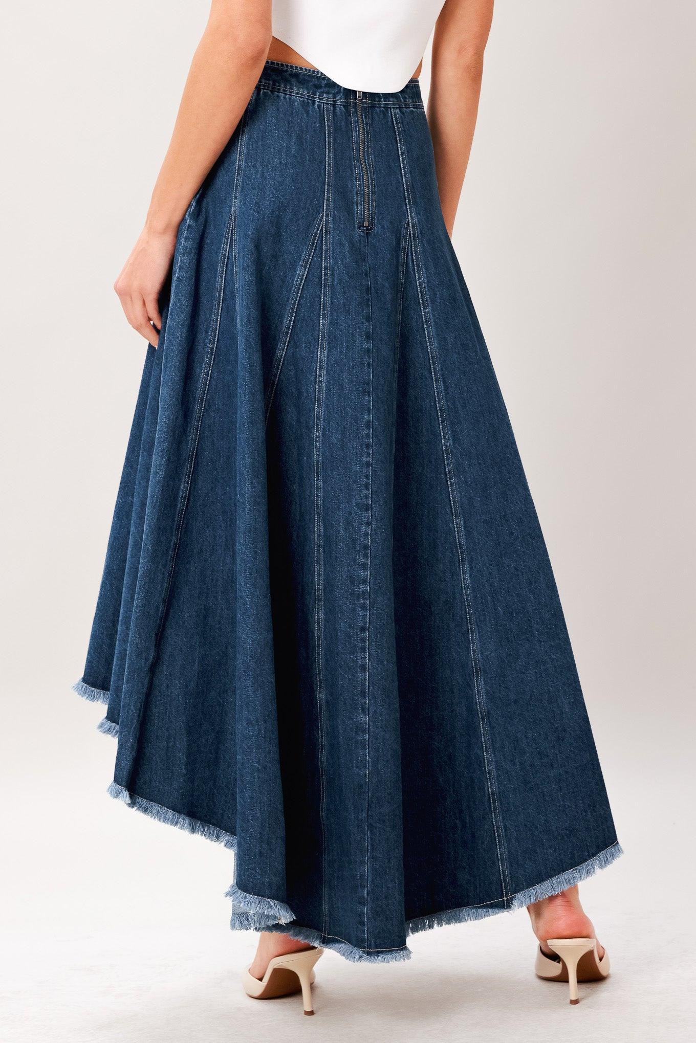 Flying Tomato City Swing Denim Hi-Lo Midi Circle Skirt