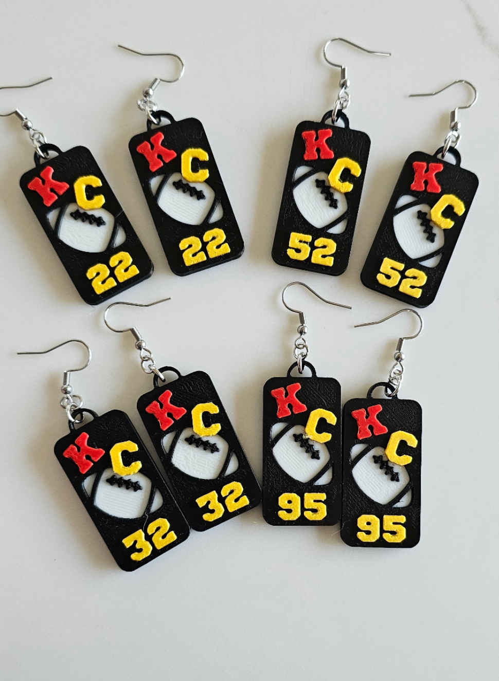 3D Print KC Chiefs Player Number Football Earrings choice of number