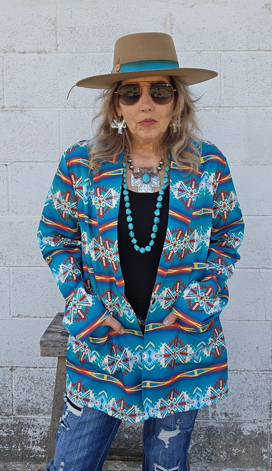 Teal Aztec Women's Western Blazer