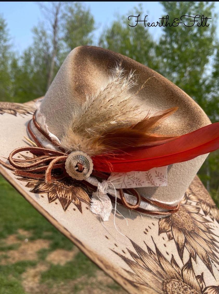The Prairie Sunflower Hand Burnt Wool Felt Hat