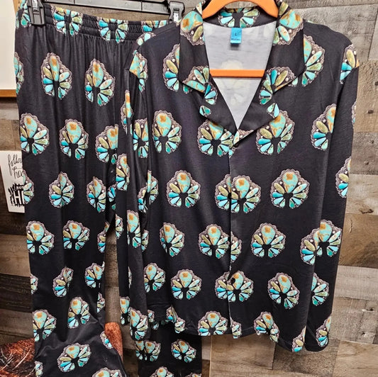 Turquoise Naja Women's Western Long Pajama Set