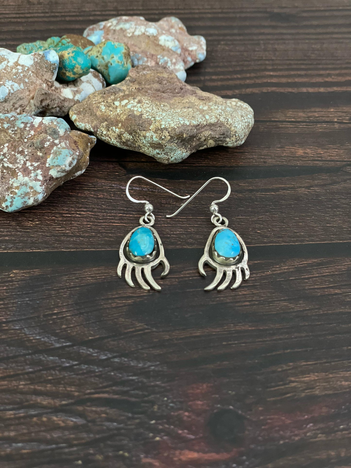 Handmade Sterling Silver, Kingman Turquoise Dangle Earrings, Signed Nizhoni