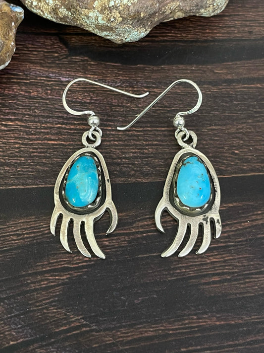 Handmade Sterling Silver, Kingman Turquoise Dangle Earrings, Signed Nizhoni