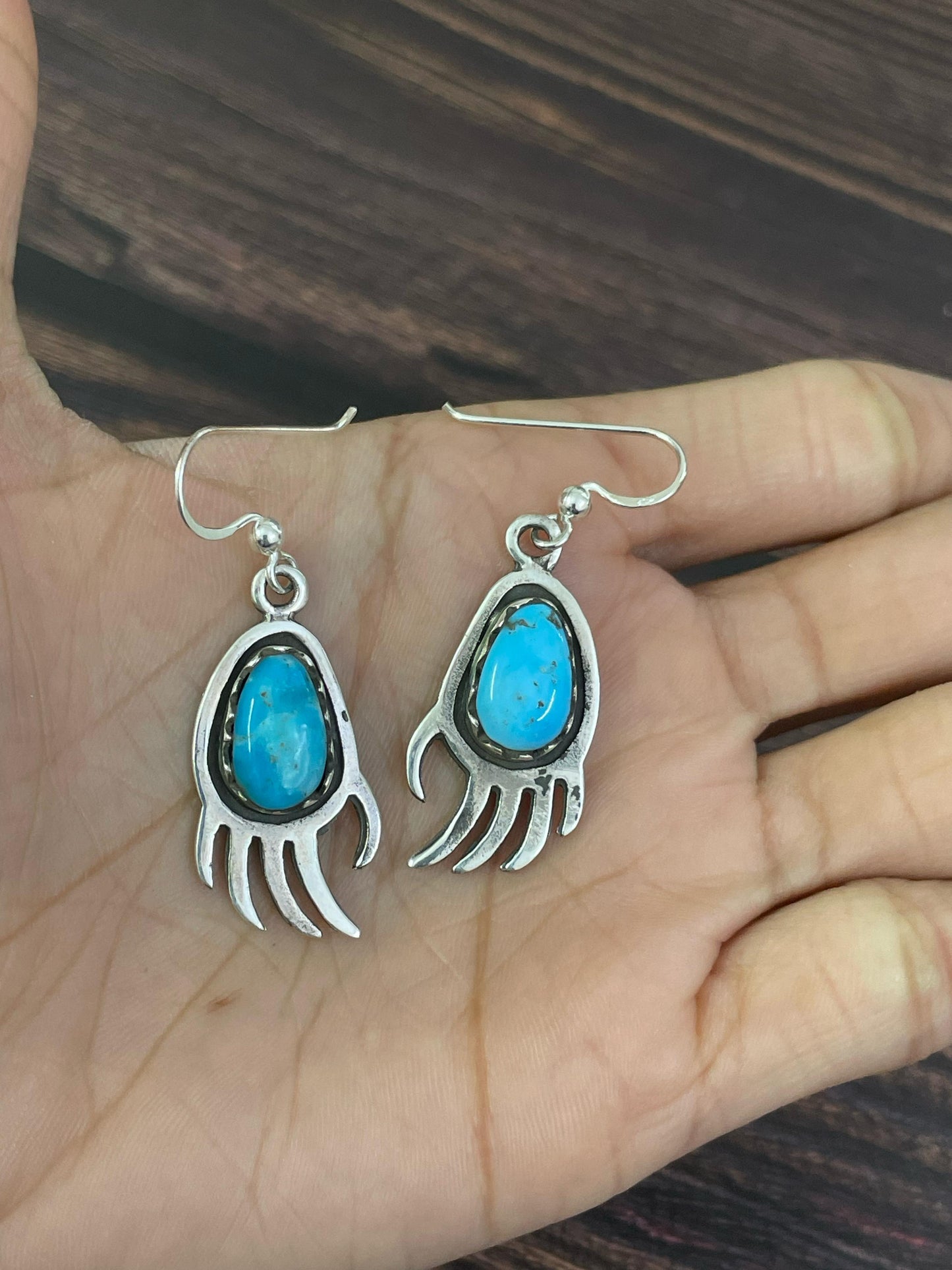 Handmade Sterling Silver, Kingman Turquoise Dangle Earrings, Signed Nizhoni