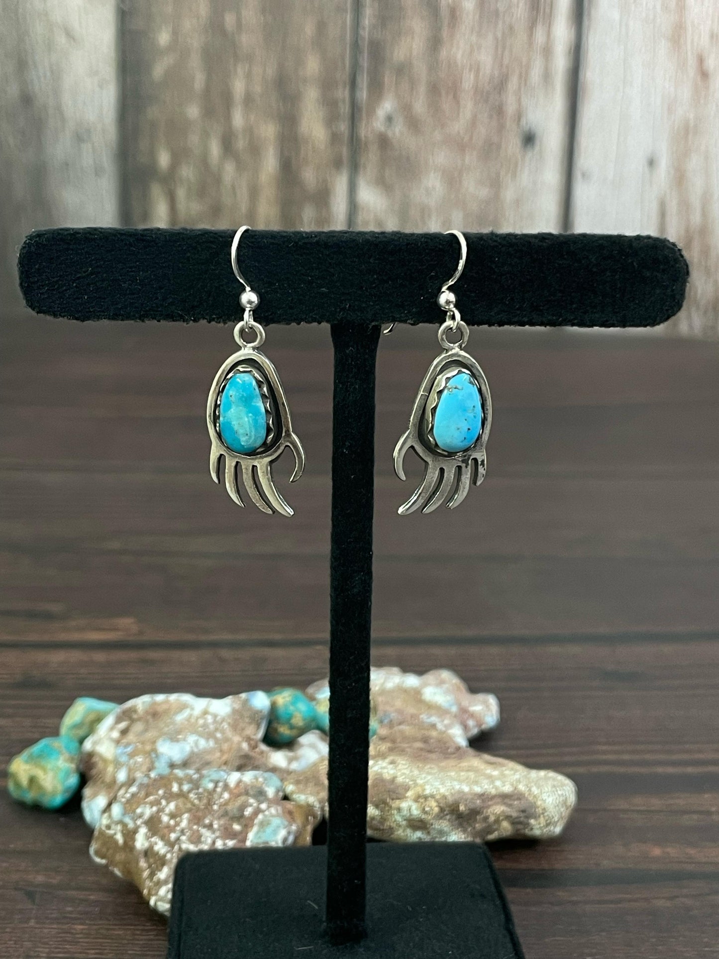 Handmade Sterling Silver, Kingman Turquoise Dangle Earrings, Signed Nizhoni
