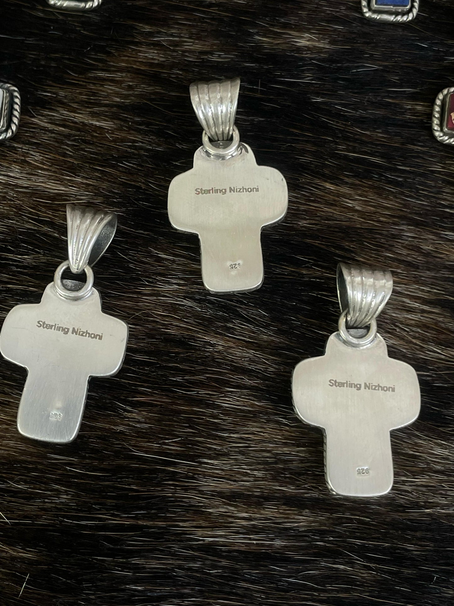 Handmade Sterling Silver Multi Gemstones Cross Pendant with Signed Nizhoni