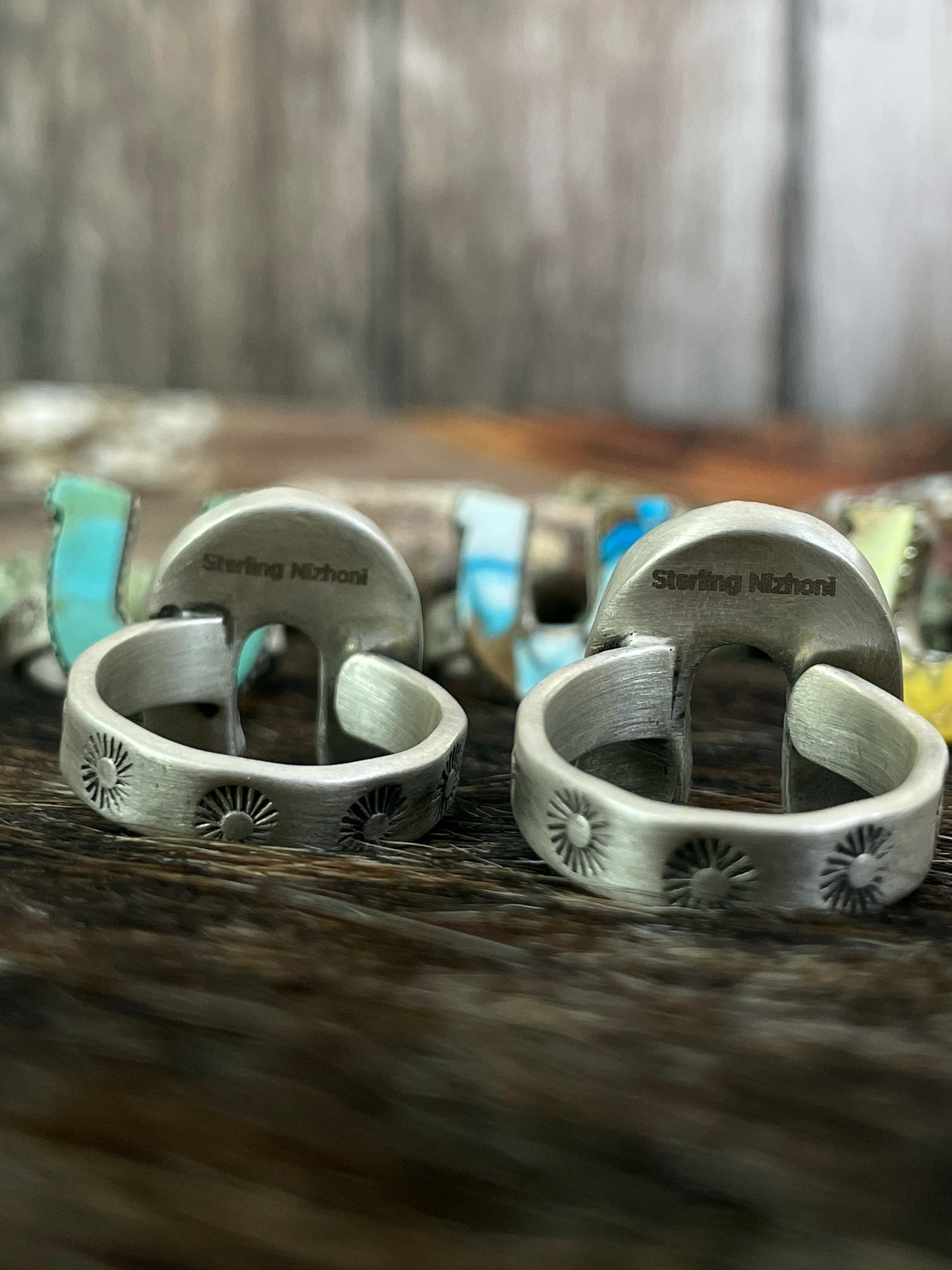 Handmade Sterling Silver Multi Gemstones Horse Shoe Adjustable Ring with Signed Nizhoni