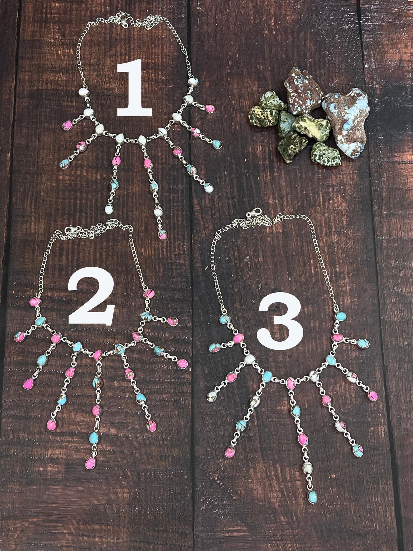 Handmade Sterling Silver Cotton Candy Drop Turquoise Necklace, Signed Nizhoni