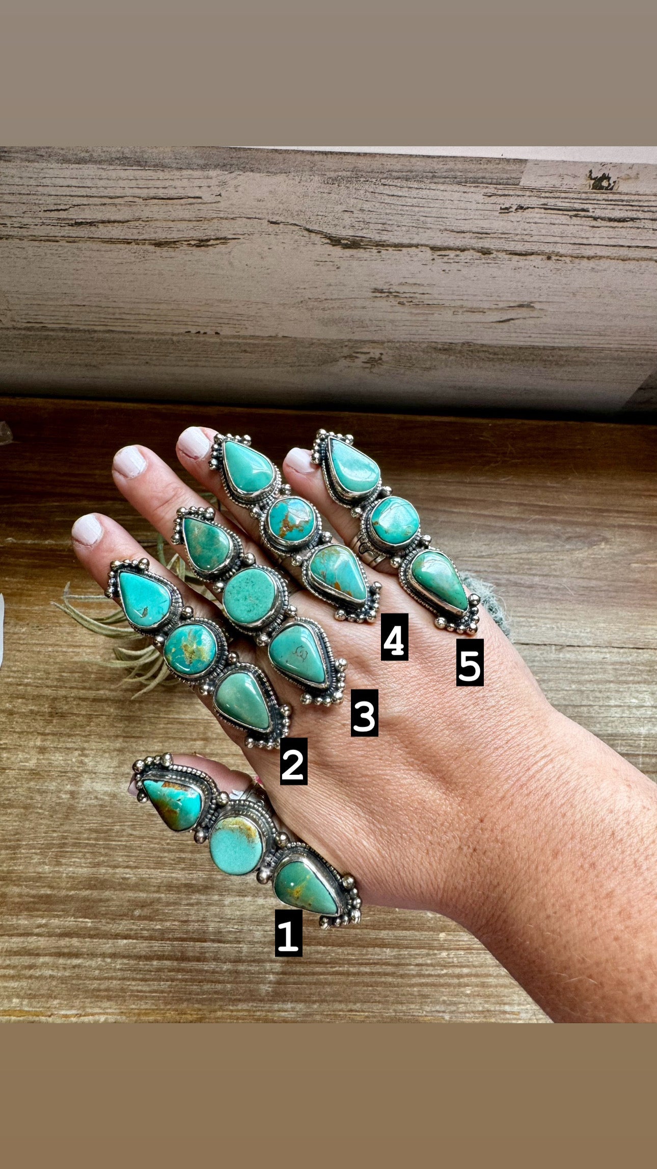 Long adjustable Genuine Turquoise rings