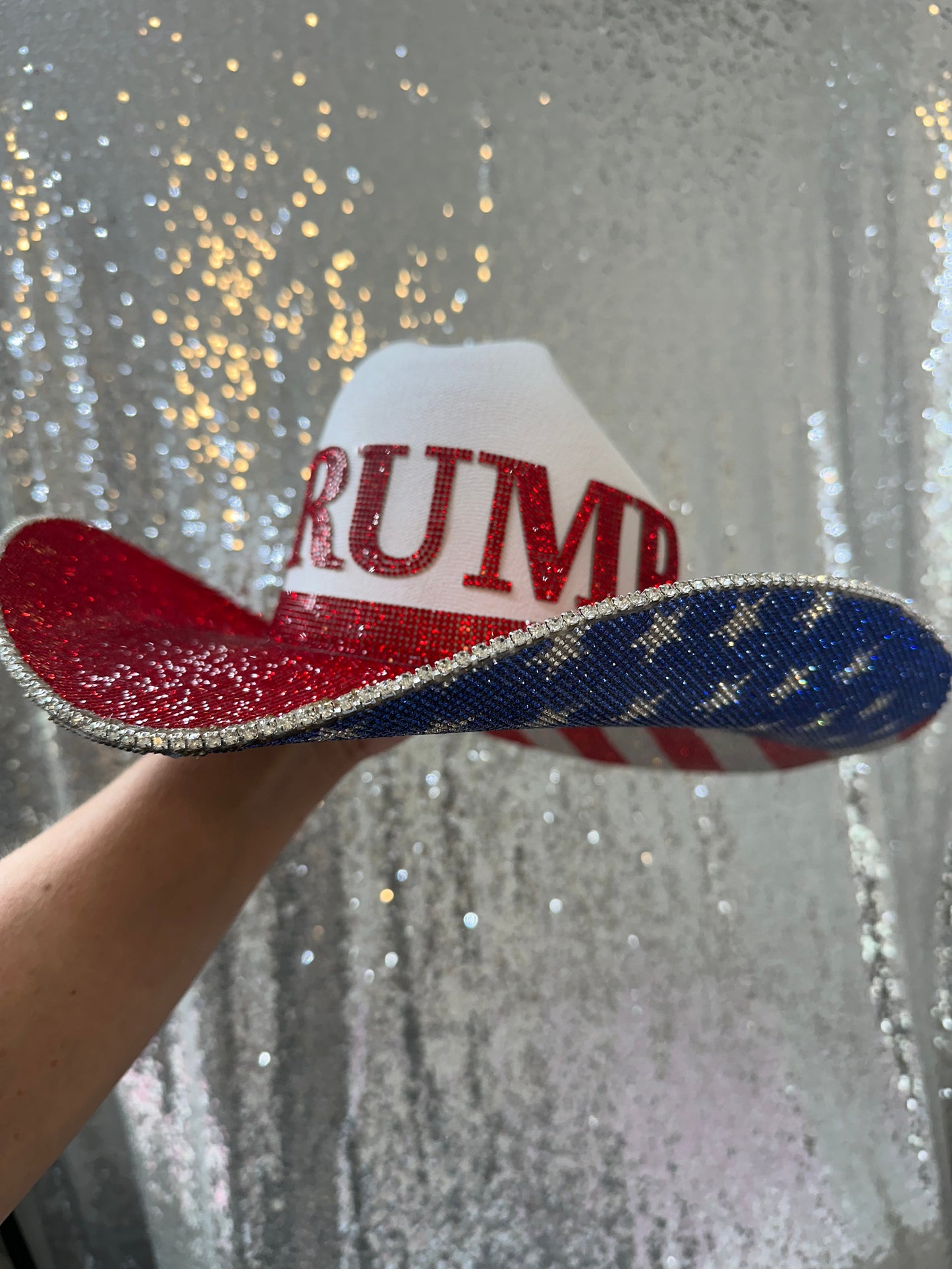 Rhinestone Cowgirl Trump Maga American Flag Hat