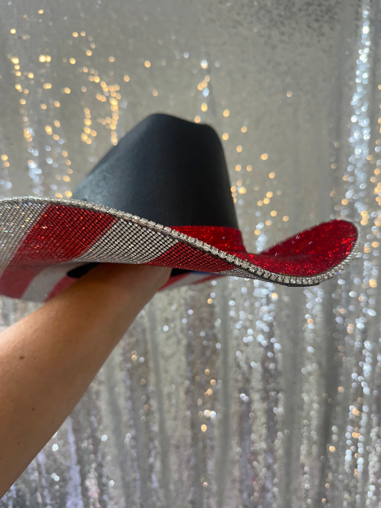 Rhinestone Cowgirl The "America" Hat in Black - Red Rhinestones on Top