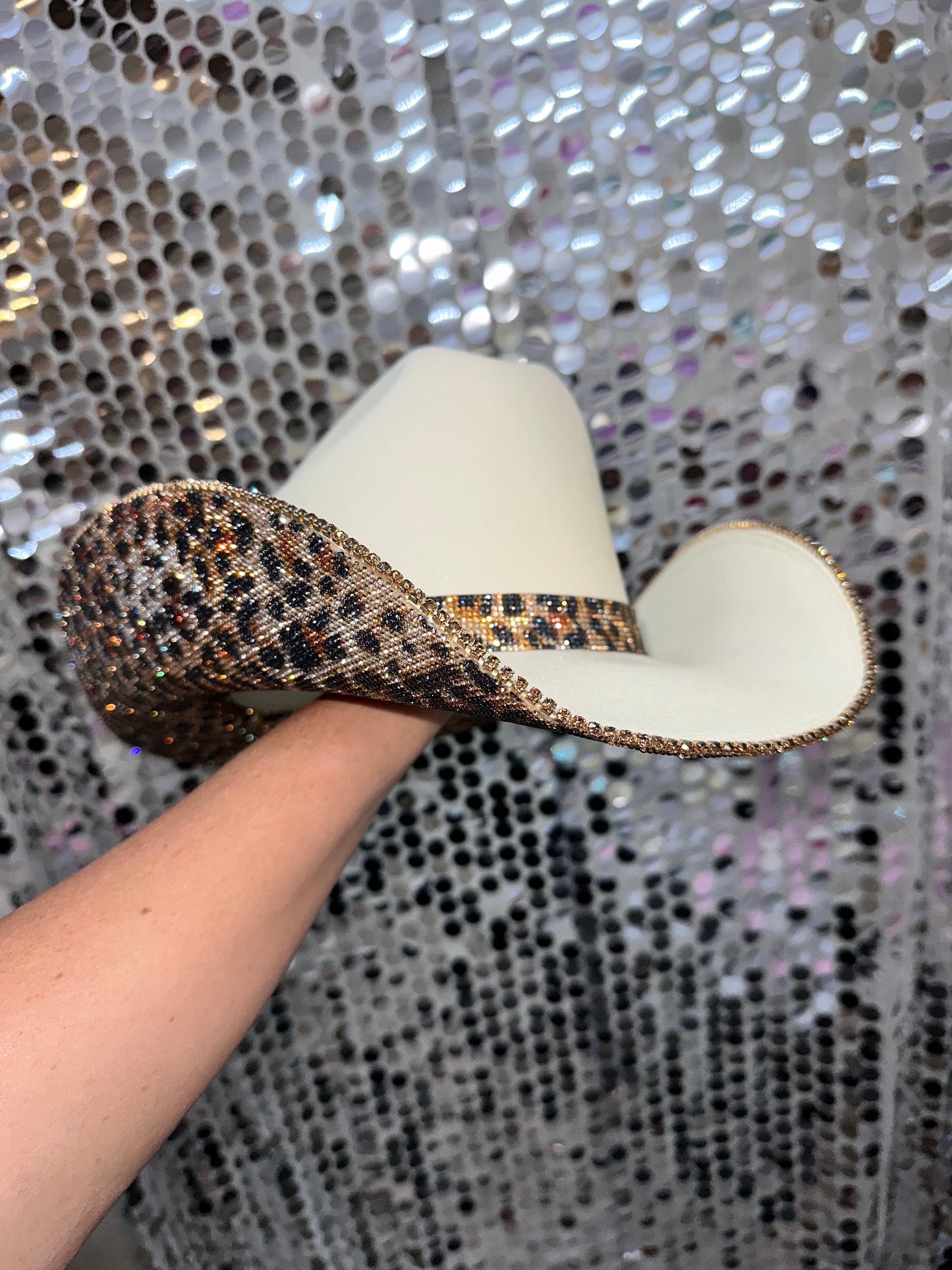 Rhinestone Cowgirl Sand & Leopard Hat (Square Style)